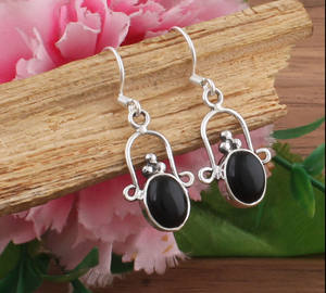 925 Silver High Quality Natural Black <b>Onyx</b> Drop <b>Earrings</b> Vintage Antique Finish Handmade Luxury Jewelry for Anniversary Party - Product Image 3