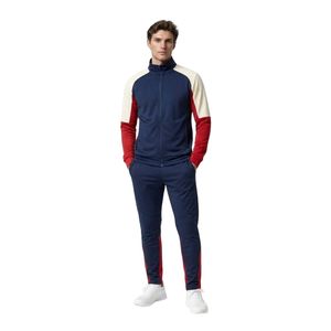 Survêtement vintage coupé-cousu pour homme, col montant, manches à revers, en molleton de coton épais anti-boulochage, style streetwear rétro, pour la gym - Product Image 1