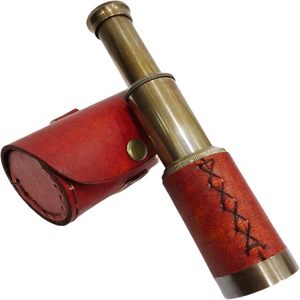 Telescopio de Mano de Latón Sólido de 6'' con Estuche Cilíndrico de Cuero Marrón, Telescopio Náutico Funcional para Navegación Pirata - Product Image 1