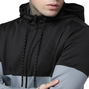 Chándal con Capucha para Hombre, Color Gris y Negro, Bloques de Color, Manga Larga, Cierre de Cremallera, Informal, para Correr, Transpirable, de Poliéster y Algodón, Corte Ajustado - Product Image 6