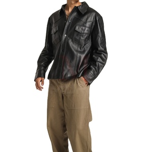 Vente en gros Tendance Veste Slim-fit de haute qualité Veste en cuir pleine fleur noire attrayante pour hommes 2024 - Product Image 1