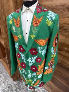 Blazer vert brodé de fleurs pour homme – Veste de costume de créateur pour mariage et soirée avec broderie de fils épais - Product Image 2