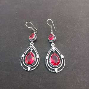Boucles d'oreilles en grenat rouge, en argent Sterling 925, bijoux faits à la main, cadeau pour femmes, anniversaire, cristal Unique - Product Image 2