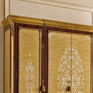 Luxury Italian Style <b>Wardrobe</b> Four-Doors Solid Mahogany Wood Veneer Panel Gold Detail Classic Bedroom Furniture for Villa Hotel - Product Image 5