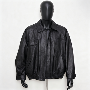 Veste universitaire pour homme PIHA SPORTS, couleur verte, col montant, décontractée, en cuir véritable, coupe classique, style motard, pour l'hiver - Product Image 1
