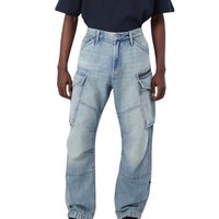 Pantalones Vaqueros Cargo Rovic OEM ODM, Corte Recto y Holgado, Tridimensionales, con Múltiples Bolsillos, Transpirables, con Estampado de Patchwork, para Hombre, Otoño