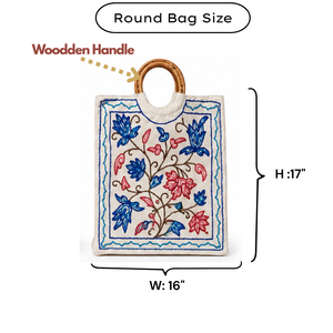 Bolsa de Mano Ligera de Algodón Orgánico Ecológico Hecha a Mano en Cachemira, Personalizada y de Primera Calidad, con Bordado Aari Surtido y Asa de Madera - Product Image 5