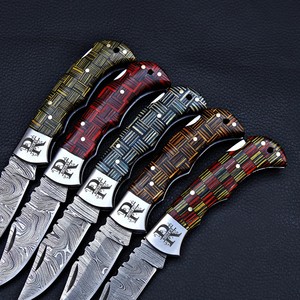 Ensemble de 5 couteaux pliants en acier Damas, manche en bois Pakka, étui en cuir, couteau de poche EDC pour la chasse et le camping, cadeau personnalisé - Product Image 6