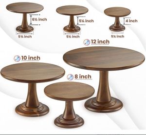 Support à gâteau rond en bois écologique décoratif, 2 pièces, finition artistique faite à la main, présentoir à dessert, piédestal, centre de table de mariage - Product Image 4