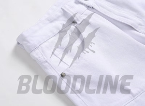 Jean en denim blanc coupe droite slim fit pour homme Bloodline, taille mi-haute, en coton, style décontracté été - Product Image 6
