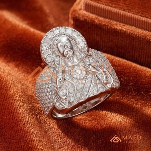 925 <b>Silver</b> Moissanite Baguette Halo Christ Statement <b>Ring</b> Hip Hop Jewellery Jesus <b>Ring</b> Iced Out Religious <b>Ring</b> <b>for</b> <b>Men</b> - Product Image 2