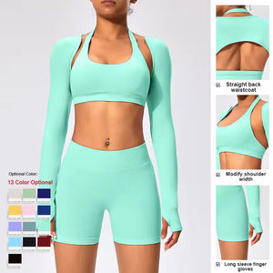 Conjunto Deportivo de Yoga de Lujo de 5 Piezas para Mujer, Sujetador Deportivo Cruzado + Chaqueta Deportiva con Pantalones Cortos de Gimnasio + Leggings de Yoga - Product Image 2