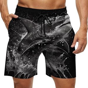 Shorts de Baño para Hombre, Negros, 100% Algodón Tejido, Estampado Animal, Cintura Media con Cordón, Secado Rápido, Ropa de Playa Informal con Bolsillos - Product Image 1