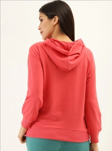 Sudadera con Capucha Color Coral para Mujer, Corte Regular, Color Sólido, Tejido de Algodón, para Otoño, con Bolsillos - Product Image 3