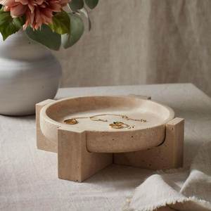 ชามอาหารสัตว์เลี้ยงหินอ่อน Travertine กันลื่น ฐานหนา สำหรับสุนัขและแมว ใช้ได้ทุกวัน - Product Image 1