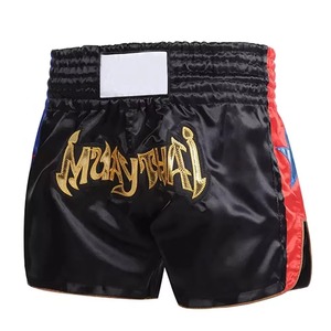 Shorts de Muay Thai brodés noir rouge bleu unisexe coupe classique MMA vêtements de sport adulte polyester extensible - Product Image 1