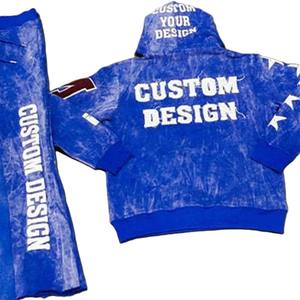 ชุดวอร์มโอเวอร์ไซส์สำหรับฤดูหนาวแบบ OEM ล้างสีสไตล์วินเทจสำหรับผู้ชาย กางเกงทรงขาบานพร้อมป้ายปัก - Product Image 2