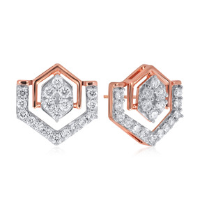 Luxury Two Tone Rose Gold and <b>Silver</b> Lab Grown Geometric Statement Ring with Sparkling Pavé Hexagonal Frame Earrings - Product Image 2
