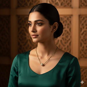 Mangalsutra en or jaune massif 22 carats avec pendentif serti de diamants - Product Image 3