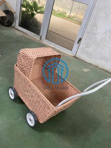 Wholesale Natural Rattan Kids <b>Storage</b> Trolley Children Toy Organizer <b>Cart</b> Baby Nursery Rolling <b>Storage</b> Basket Montessori OEM ODM - Product Image 2