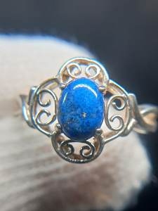 Bague en argent sterling avec lapis-lazuli, filigrane, taille 9, bague en pierres précieuses faite à la main, style vintage, cadeau pour femme - Product Image 5