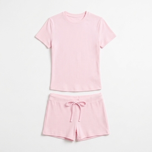 Women's Preppy Solid 2-Piece Set Short Sleeve Turn-Down Collar <b>Elastic</b> <b>Waist</b> Spandex/Polyester Skinny Fit Casual Summer - Product Image 3