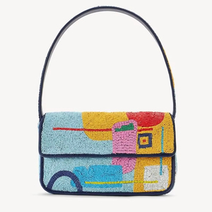 Bolso de Hombro con Cuentas Geométricas Abstractas, Estilo Pop Art, Multicolor, con Lentejuelas Vibrantes, de Lujo, Artesanal, para la Noche - Product Image 1
