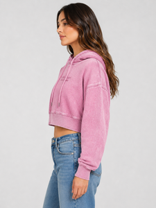 <b>Women's</b> <b>Pink</b> Cropped <b>Hoodie</b> 100% Cotton Breathable Eco-Friendly Casual Lined Embroidered Letter Print Drop-Shoulder Sleeves - Product Image 5