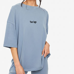 Nueva Camiseta de Cuello Redondo Holgada para Mujer, Color Sólido, Manga Corta, 100% Algodón, Tejido Jersey Transpirable - Product Image 4