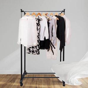 Porte-vêtements portable à double barre avec roulettes verrouillables pour cintres - Product Image 6