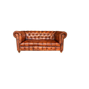 Sofá de Dos Plazas de Cuero Buff de Moda con Elegante Sofá Chesterfield de Cuero Buff Premium para Sala de Estar - Product Image 1