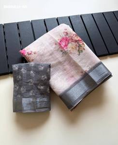 Dernière collection de saris et chemisiers élégants en lin doux avec imprimé floral numérique, fabriqués à Surat. - Product Image 6