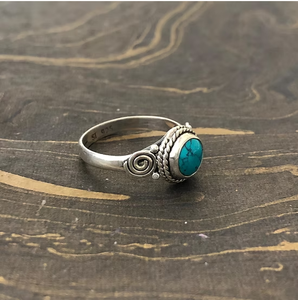 925 Sterling Silver <b>Turquoise</b> <b>Ring</b> Round Gemstone Bohemian Style Women Daily Wear & Party Gift Wholesale - Product Image 2