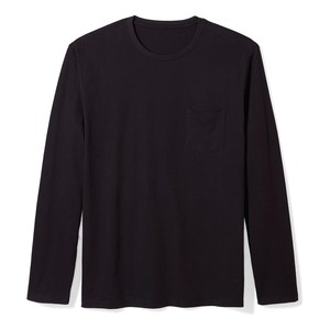 Camiseta de Manga Larga Negra para Hombre, Cuello Redondo, con Bolsillo en el Pecho, Corte Regular, Informal, Tejida, 100% Algodón, para Otoño, Último Modelo 2026 - Product Image 1