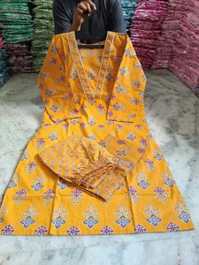 Women Casual Daily Wear Long Organic Cotton Lace Floral 3-Piece Kurti <b>Pant</b> Dupatta Set | V-Neck | (M 3XL) | Breathable | All - Product Image 3