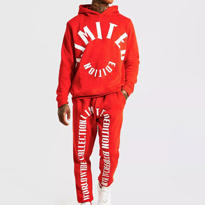 Ensemble de survêtement pour homme en coton épais respirant à capuche et manches longues, édition limitée hiver rouge, avec imprimé frontal - Product Image 1