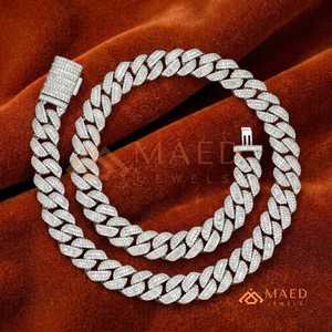 Collier en argent 925 avec moissanite ronde taille baguette, chaîne cubaine brillante, style hip-hop de luxe pour homme et femme - Product Image 1