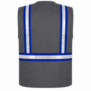 Gilet de sécurité haute visibilité en polyester avec logo personnalisé, bandes réfléchissantes, quatre poches, unisexe, vêtements de travail professionnels pour le personnel d'usine - Product Image 3