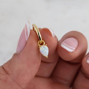 <b>Opal</b> Huggie Hoop <b>Earrings</b> 925 Sterling Silver 14K Gold Plated Dangle Drop Teardrop Charm <b>Earrings</b> Gift For Her - Product Image 3