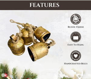 Christmas Bells Set of 4 Cluster Handmade Brass Rustic Hanging Cow Bells Vintage Festive Decorations Antique Gold Wholesale Bulk - Product Image 4