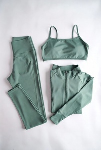 Ensemble de yoga trois pièces taille haute avec leggings de compression, soutien-gorge de sport et veste légère pour femmes, idéal pour le fitness et la gym - Product Image 1