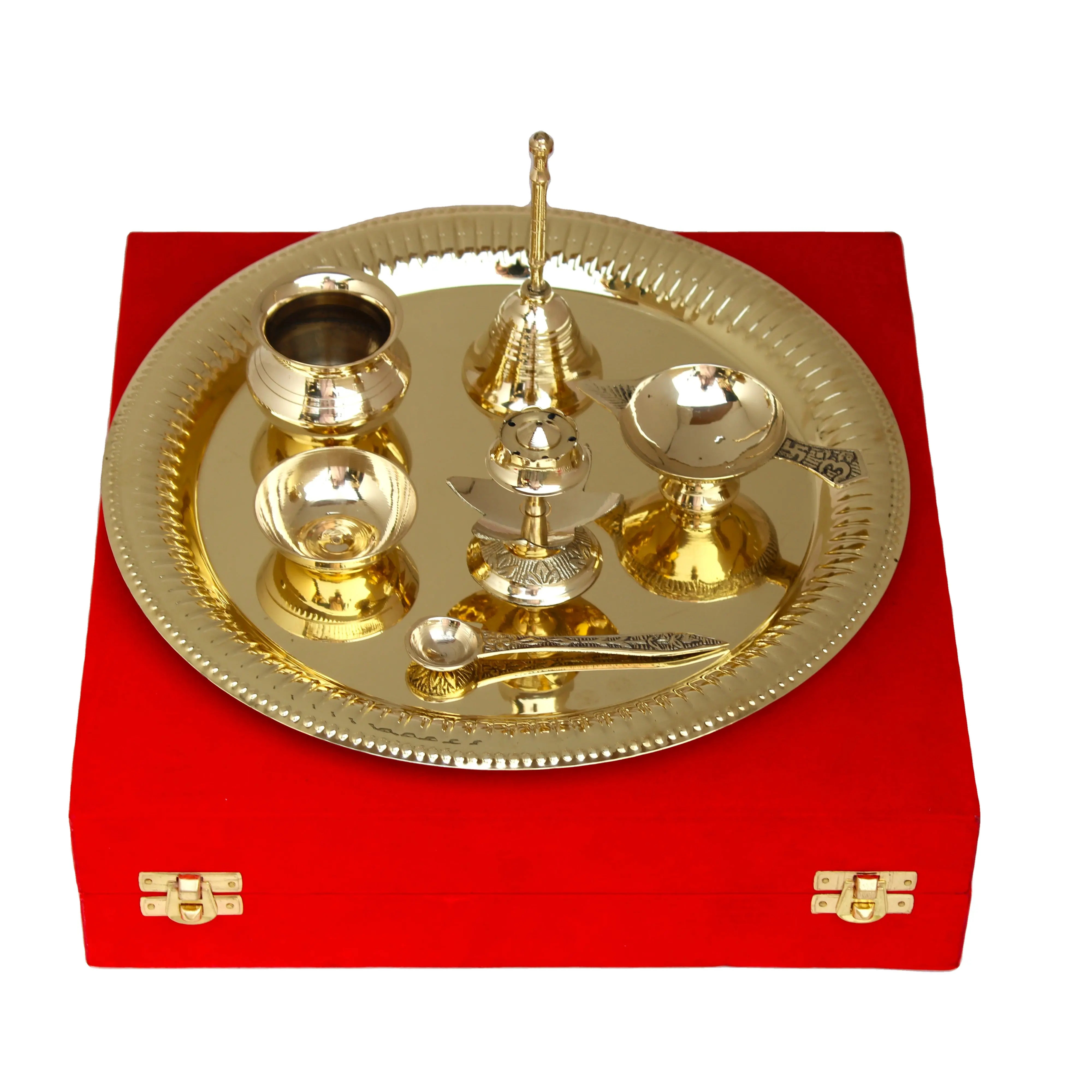 Fresh Arrival New factory Wholesale Brass Indian Pooja Thali Religious Pooja Thali Brass Alloy Puja Thali for Pooja and Aarti