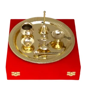 Fresh Arrival New factory Wholesale Brass Indian Pooja Thali Religious Pooja Thali Brass Alloy Puja Thali for Pooja and Aarti