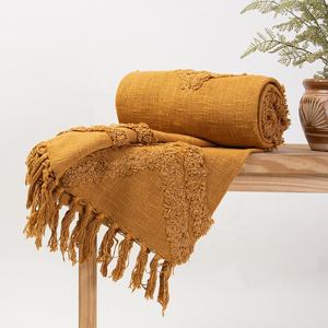 Manta de Lana 100% Ecológica de Lujo, Tejida a Mano, Lisa, Amarilla, 50x60 Pulgadas, Cómoda, Decoración de Dormitorio, Estilo Bohemio - Product Image 1