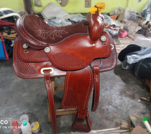 Sillín de Carreras de Caballos de placer occidental de cuero auténtico hecho a mano, sillín de equitación portátil con accesorios a juego - Product Image 3