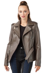 Veste de moto en cuir de vache véritable tricotée pour femme Afernon Industry, à capuche, manches longues, fermeture éclair, imperméable, automne, couleur unie - Product Image 3