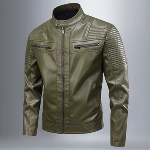 Men's Black PU Leather Motorcycle <b>Jacket</b> Moto Biker Style Stand Collar Zipper Closure Windproof Autumn Wear <b>racing</b> <b>jacket</b> - Product Image 6
