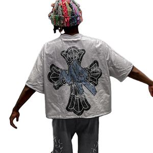 Camiseta transpirable personalizada de gran tamaño con lavado ácido Sun fadeT, Camiseta con estampado Vintage, camiseta desgastada de algodón en blanco con lavado de piedra rasgada para hombres - Product Image 4