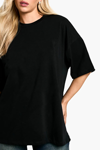 Camisetas Extra Grandes de Algodón 100% para Mujer, Talla Grande, Hombros Caídos, Color Negro Sólido, Apliques Impresos Personalizados, Ecológicas y Transpirables - Product Image 4