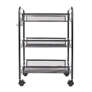 Elegante Carrello Portaoggetti Nero RT a Tre Ripiani con Design a Rete a Nido d'Ape e Ganci - Product Image 3